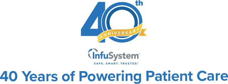 InfuSystem 40th Anniversary logo with Safe. Smart. Trusted. tagline.