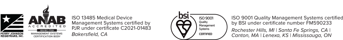 InfuSystem ISO 13485 and ISO 9001 quality management certification logos