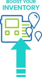 Icon that says "Boost Your Inventory" over a line drawing of an NPWT system with an arrow pointing up