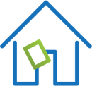 Icon of a house representing syringe pumps that are suitable for in-home care.