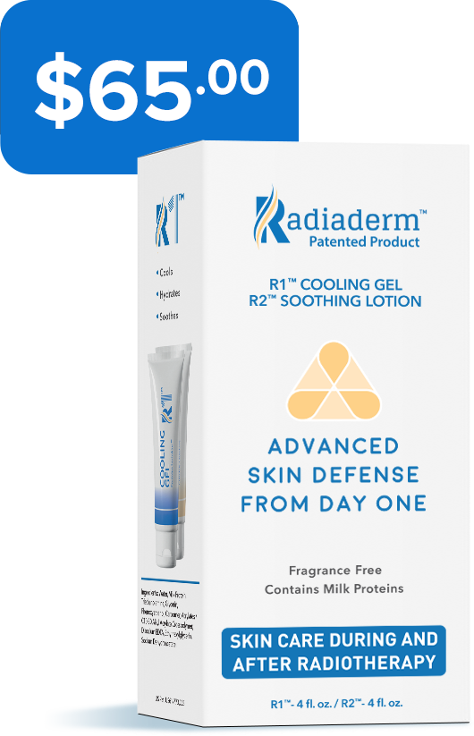 Package for Radiaderm R1™ & R2™ system pack for all skin types with pricetag to the side.