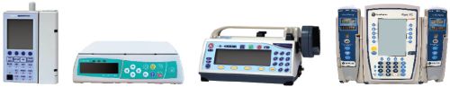 Image of pumps from fleet of top infusion pump manufacturers including Infusomat® Space, SIGMA Spectrum and Medfusion 4000®.