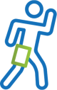 Image representing ambulatory syringe pumps of a blue and green man walking with syringe pump.